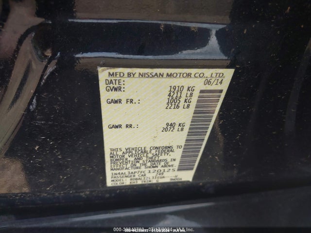 2015 Nissan Altima 2.5 Sv მანქანა იყიდება აუქციონზე, vin: 1N4AL3AP7FC120125, აუქციონის ნომერი: 44255993