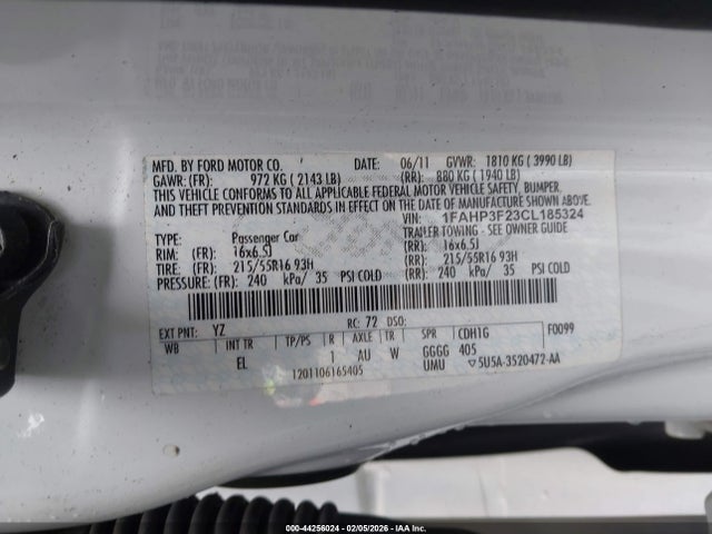 Продаж на аукціоні авто 2012 Ford Focus Se, vin: 1FAHP3F23CL185324, номер лоту: 44256024