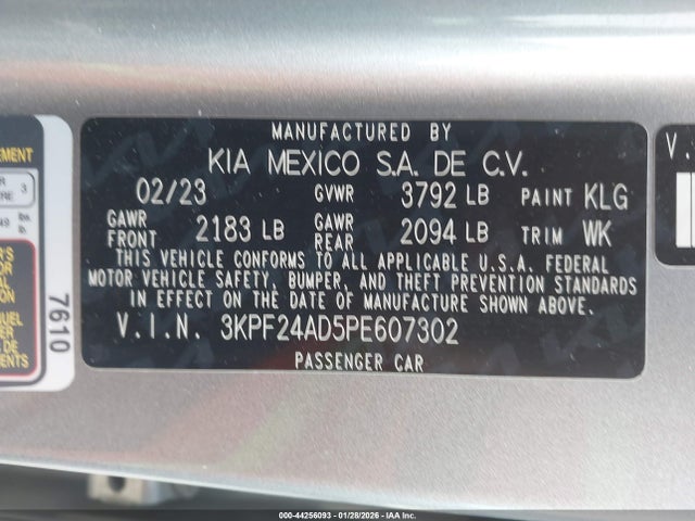 Продажа на аукционе авто 2023 Kia Forte Lxs, vin: 3KPF24AD5PE607302, номер лота: 44256093