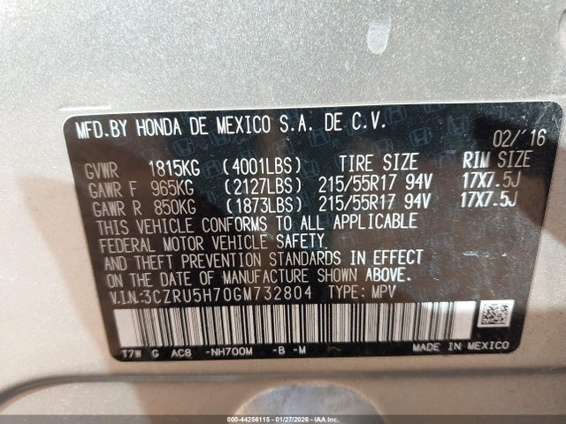 3CZRU5H70GM732804 Honda Hr-v Ex-l