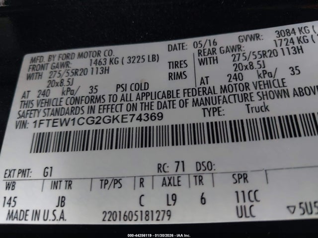 1FTEW1CG2GKE74369 Ford F-150 Xlt