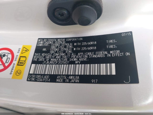 JTJBJRBZ2F2025837 Lexus NX 300H