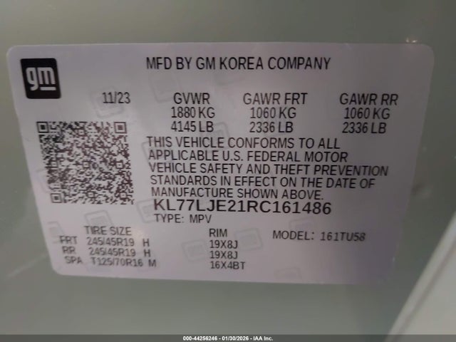 Продажа на аукционе авто 2024 Chevrolet Trax Fwd 2rs, vin: KL77LJE21RC161486, номер лота: 44256246