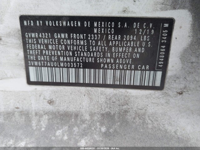 44256251 :رقم المزاد ، 3VW6T7AU0LM003572 vin ، 2020 Volkswagen Golf Gti 2.0t Autobahn/2.0t S/2.0t Se مزاد بيع