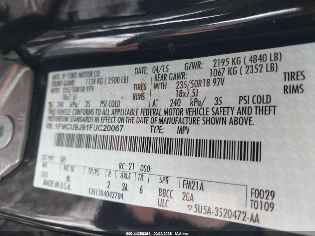 Ford Escape Titanium 2015 1FMCU9J91FUC20067 Image 9