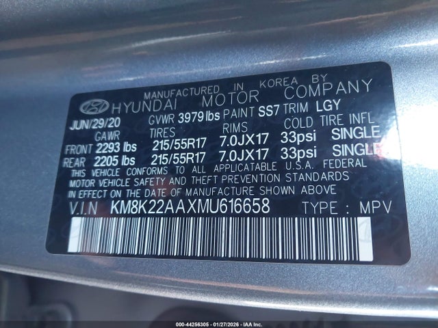 KM8K22AAXMU616658 Hyundai Kona Sel