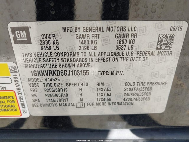 Продаж на аукціоні авто 2016 Gmc Acadia Slt-1, vin: 1GKKVRKD6GJ103155, номер лоту: 44256339