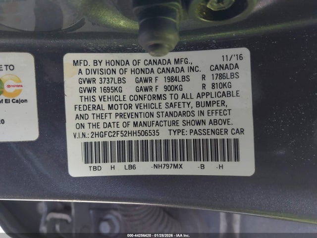Honda Civic Lx 2017 2HGFC2F52HH506535 Image 9