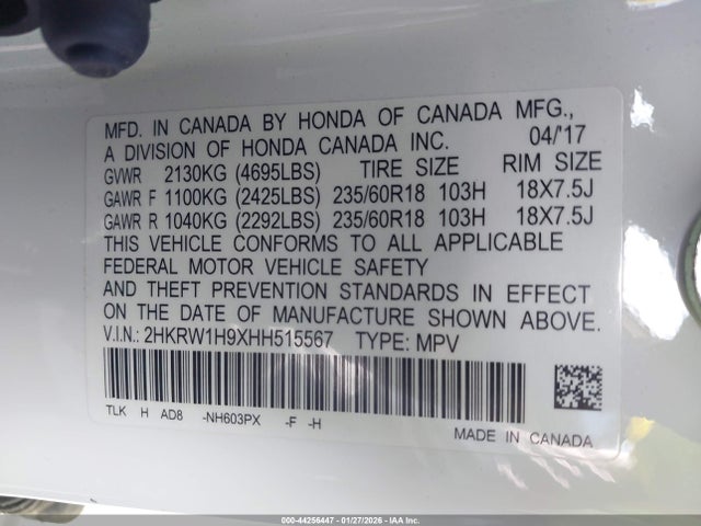 2HKRW1H9XHH515567 Honda Cr-v Touring