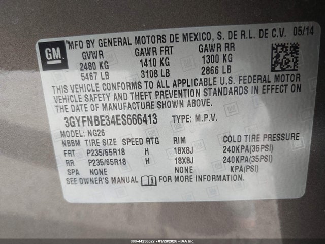 Aukcja sprzedaży 2014 Cadillac Srx Luxury Collection, vin: 3GYFNBE34ES666413, numer aukcji: 44256527