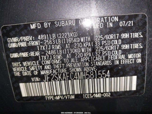 JF2SKAFC4MH581554 Subaru Forester Premium