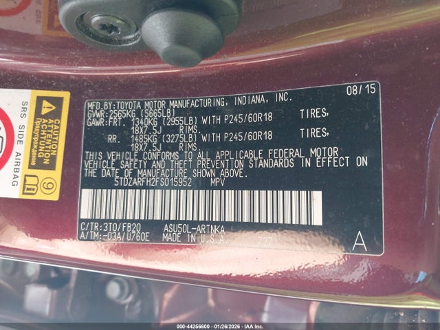 5TDZARFH2FS015952 Toyota Highlander Le