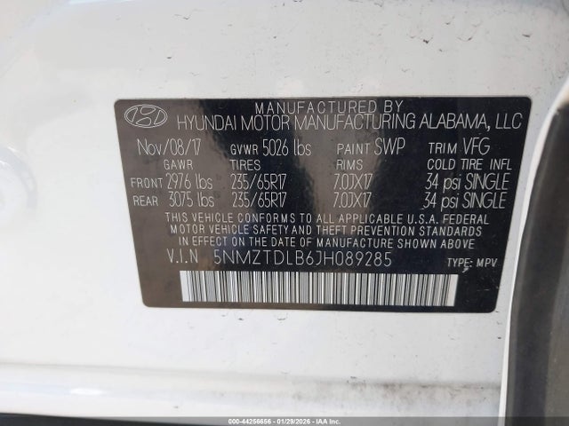 5NMZTDLB6JH089285 Hyundai Santa Fe Sport 2.4l