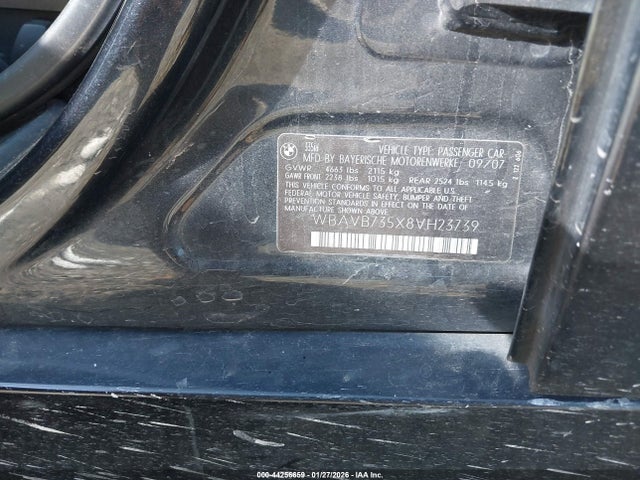 2008 Bmw 335i მანქანა იყიდება აუქციონზე, vin: WBAVB735X8VH23739, აუქციონის ნომერი: 44256659