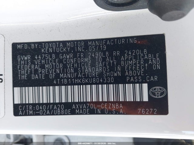4T1B11HK6KU804330 Toyota CAMRY LE