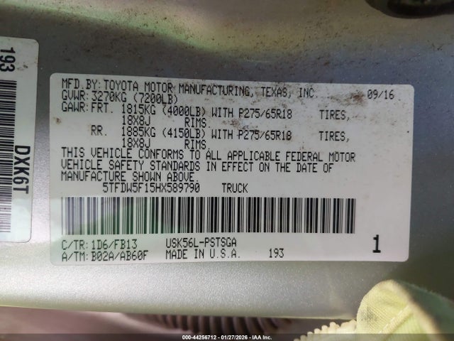 5TFDW5F15HX589790 Toyota Tundra Sr5 5.7l V8