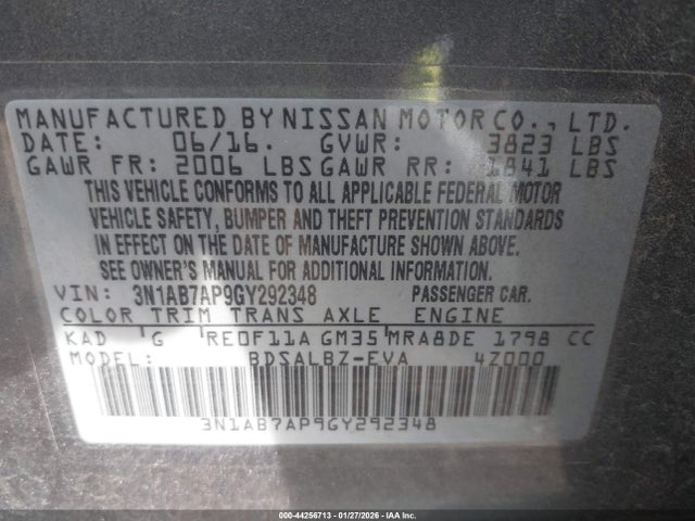 3N1AB7AP9GY292348 Nissan Sentra Fe+ S/s/sl/sr/sv