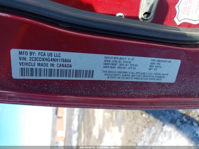 Продаж на аукціоні авто 2022 Dodge Charger Gt Rwd, vin: 2C3CDXHG4NH176844, номер лоту: 44256743