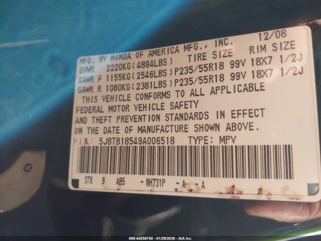 2009 ACURA RDX 5J8TB18549A006518 Photo 8