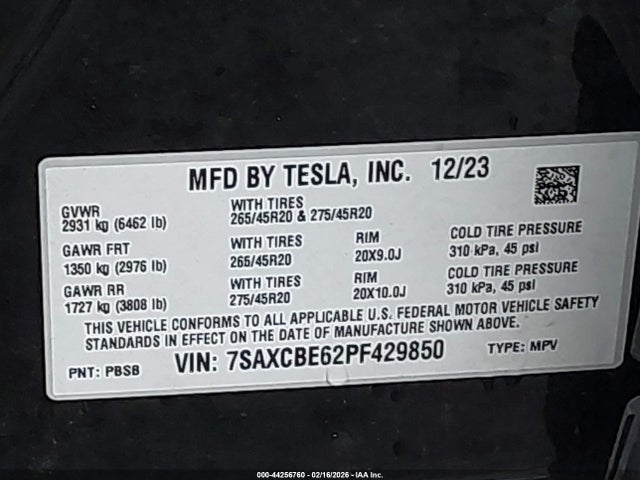 Продажа на аукционе авто 2023 Tesla Model X Plaid Tri Motor All-wheel Drive, vin: 7SAXCBE62PF429850, номер лота: 44256760