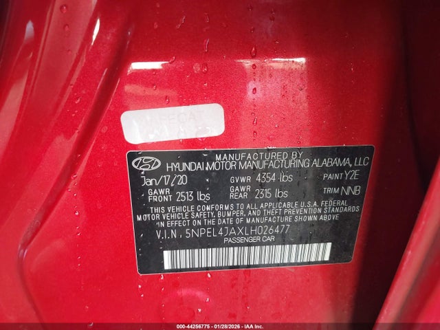 5NPEL4JAXLH026477 Hyundai SONATA SEL