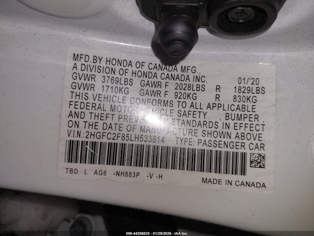 44256825 :رقم المزاد ، 2HGFC2F85LH533814 vin ، 2020 Honda Civic Sport مزاد بيع