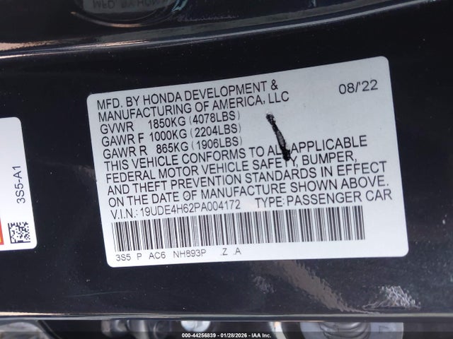 2023 Acura Integra A-spec Technology მანქანა იყიდება აუქციონზე, vin: 19UDE4H62PA004172, აუქციონის ნომერი: 44256839