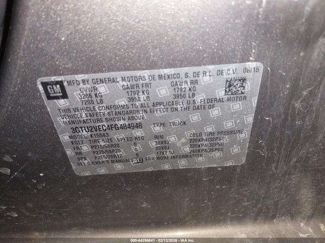 Продажа на аукционе авто 2015 Gmc Sierra 1500 Slt, vin: 3GTU2VEC4FG484948, номер лота: 44256841