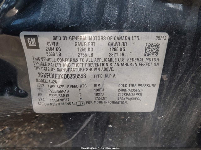 2013 Gmc Terrain Slt-2 მანქანა იყიდება აუქციონზე, vin: 2GKFLXE3XD6358558, აუქციონის ნომერი: 44256868