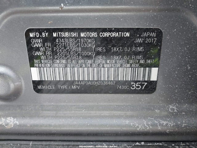 Aukcja sprzedaży 2017 Mitsubishi Outlander Sport 2.0 Es/2.0 Le, vin: JA4AP3AU0HZ036467, numer aukcji: 44256892