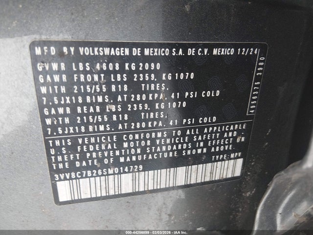 Продаж на аукціоні авто 2025 Volkswagen Taos 1.5t S, vin: 3VV8C7B26SM014729, номер лоту: 44256899