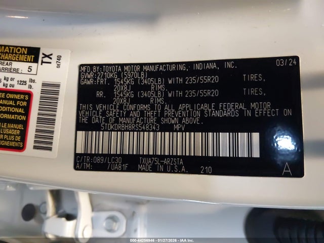 5TDKDRBH8RS548343 Toyota Highlander Xse