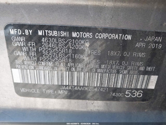 2019 MITSUBISHI ECLIPSE CROSS JA4AT4AA0KZ047421 Photo 8