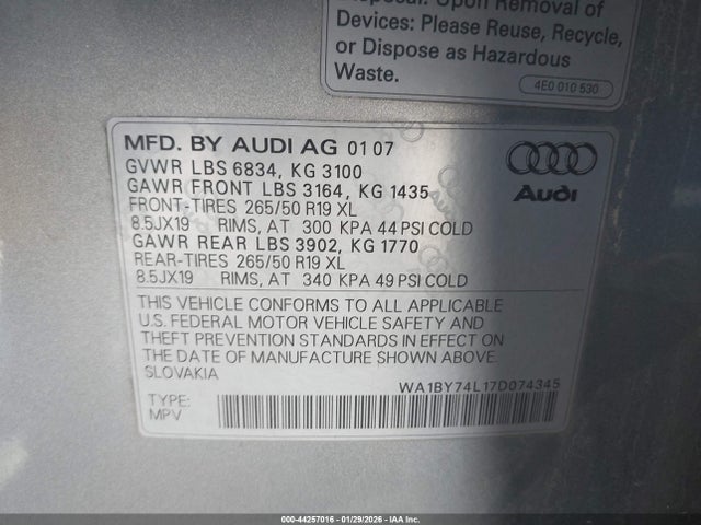 2007 AUDI Q7 WA1BY74L17D074345 Photo 8