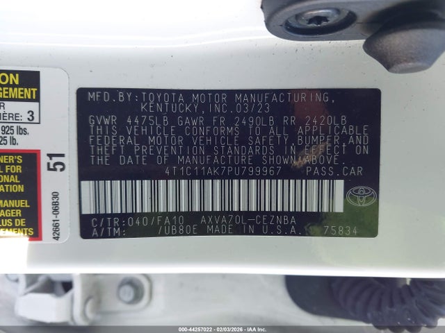 4T1C11AK7PU799967 Toyota CAMRY LE