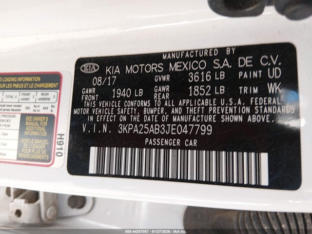 3KPA25AB3JE047799 KIA RIO S