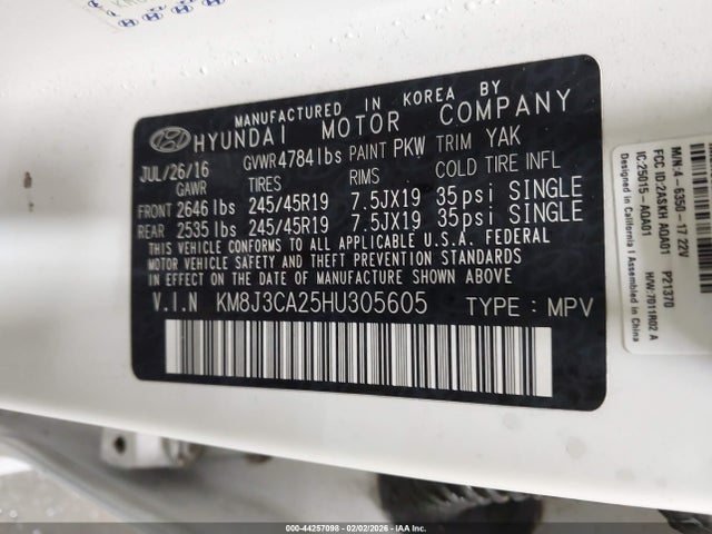 KM8J3CA25HU305605 Hyundai Tucson Limited