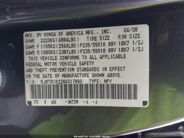 2008 ACURA RDX 5J8TB18228A017960 Photo 8