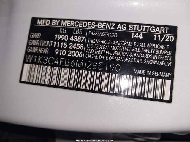 Продаж на аукціоні авто 2021 Mercedes-benz A 220, vin: W1K3G4EB6MJ285190, номер лоту: 44257135