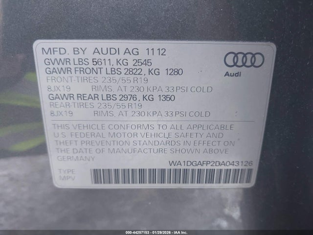 Продаж на аукціоні авто 2013 Audi Q5 3.0t Premium Plus, vin: WA1DGAFP2DA043126, номер лоту: 44257153