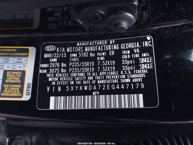 5XYKWDA72EG447179 KIA Sorento Limited V6