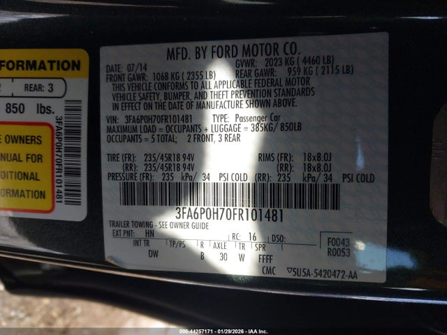 2015 Ford Fusion Se მანქანა იყიდება აუქციონზე, vin: 3FA6P0H70FR101481, აუქციონის ნომერი: 44257171