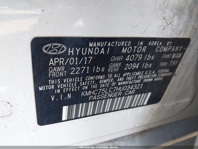 KMHC75LC7HU034321 Hyundai Ioniq Hybrid Sel