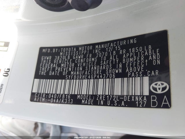 Toyota Corolla Le Plus 2016 5YFBURHE4GP443706 Image 9
