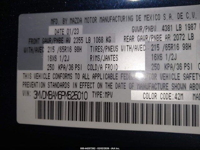 44257262 :رقم المزاد ، 3MVDMBAM6PM525010 vin ، 2023 Mazda Cx-30 2.5 S مزاد بيع