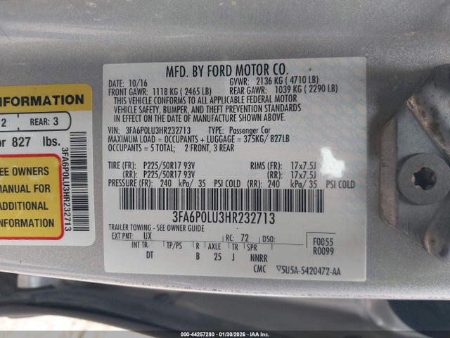 2017 FORD FUSION HYBRID 3FA6P0LU3HR232713 Photo 8