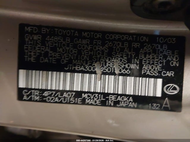 2004 LEXUS ES 330 JTHBA30G045013066 Photo 8