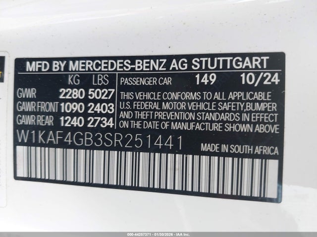 W1KAF4GB3SR251441 Mercedes-Benz C 300