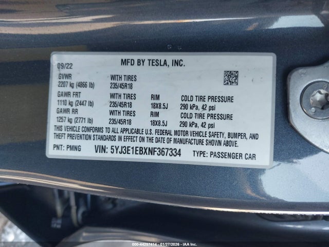 2022 TESLA MODEL 3 5YJ3E1EBXNF367334 Photo 8