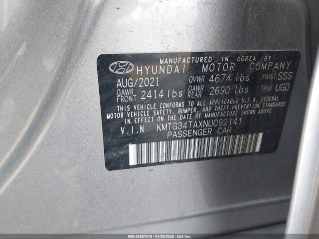 44257419 :رقم المزاد ، KMTG34TAXNU092141 vin ، 2022 Genesis G70 2.0t Rwd مزاد بيع